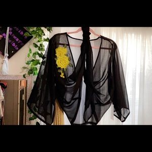 Mesh front tie blouse